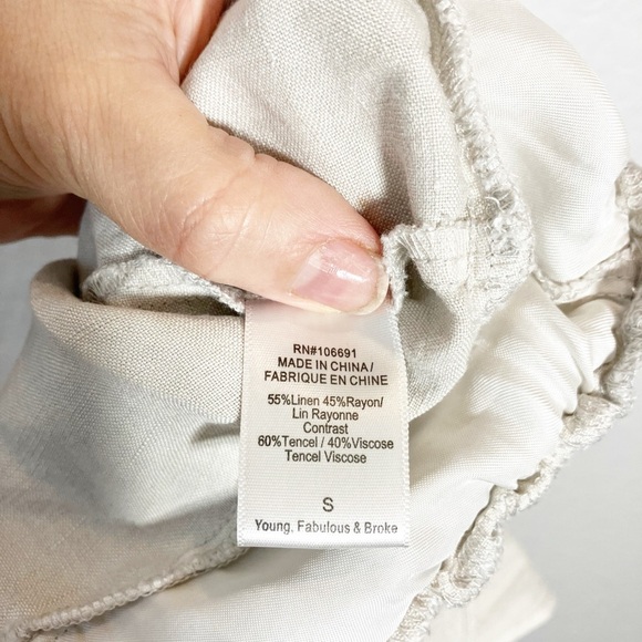 🔥 SALE🔥 Young Broke & Fabulous sea salt tan linen blend Diego jumpsuit Sm - Picture 9 of 14